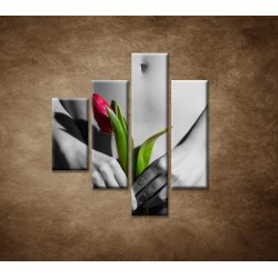Obrazy na stenu - Dievča s tulipánom - 4dielny 80x90cm