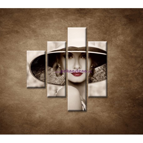 Obrazy na stenu - Žena v klobúku - 4dielny 80x90cm