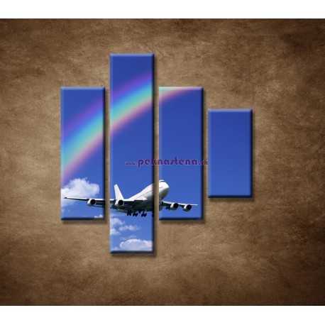 Obrazy na stenu - Lietadlo s dúhou - 4dielny 80x90cm
