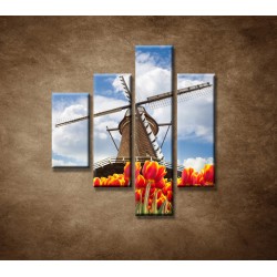Obrazy na stenu - Mlyn s tulipánmi - 4dielny 80x90cm