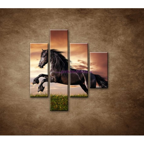 Obrazy na stenu - Čierny kôň - 4dielny 80x90cm