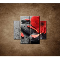 Obrazy na stenu - Červená gerbera a kamene - 4dielny 100x90cm
