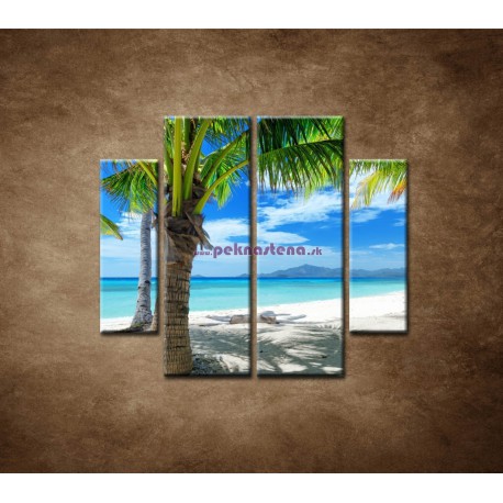 Obrazy na stenu - Pláž s palmou - 4dielny 100x90cm