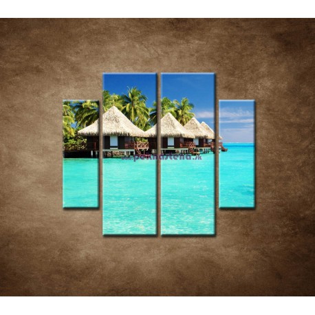 Obrazy na stenu - Chatky na mori - 4dielny 100x90cm