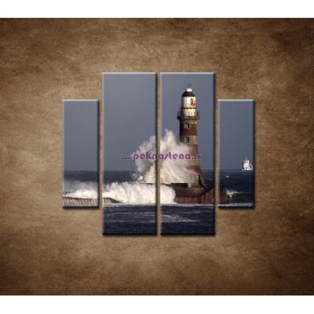 Obrazy na stenu - Maják s vlnami - 4dielny 100x90cm
