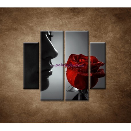Obrazy na stenu - Žena s ružou - 4dielny 100x90cm