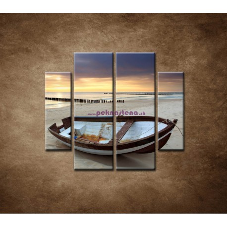 Obrazy na stenu - Loďka na pláži - 4dielny 100x90cm
