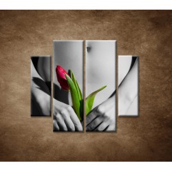 Obrazy na stenu - Dievča s tulipánom - 4dielny 100x90cm