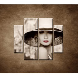 Obrazy na stenu - Žena v klobúku - 4dielny 100x90cm
