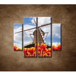 Obrazy na stenu - Mlyn s tulipánmi - 4dielny 100x90cm
