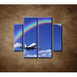 Obrazy na stenu - Lietadlo s dúhou - 4dielny 100x90cm