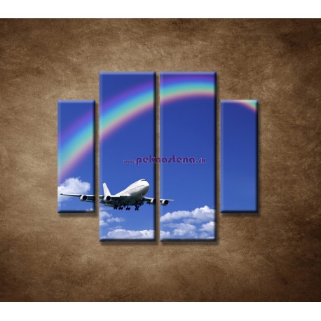 Obrazy na stenu - Lietadlo s dúhou - 4dielny 100x90cm