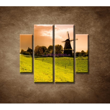 Obrazy na stenu - Západ slnka nad mlynom - 4dielny 100x90cm