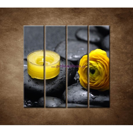 Obrazy na stenu - Žltá sviečka a kvet - 4dielny 120x120cm