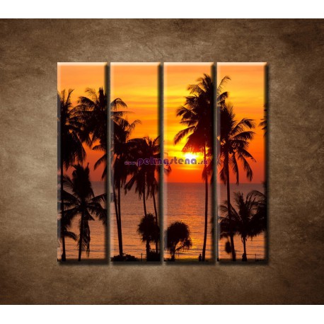 Obrazy na stenu - Západ slnka s palmami - 4dielny 120x120cm