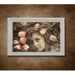 Obraz na stenu - Dievča a ruže - bledý rám