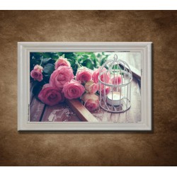 Obraz na stenu - Ružové ruže - bledý rám