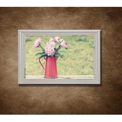 Obraz na stenu - Ružové pivonky - bledý rám