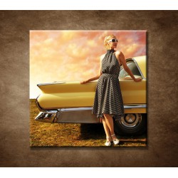 Obrazy na stenu - Žena pri retro aute