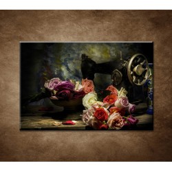 Obrazy na stenu - Ruže a šijací stroj 