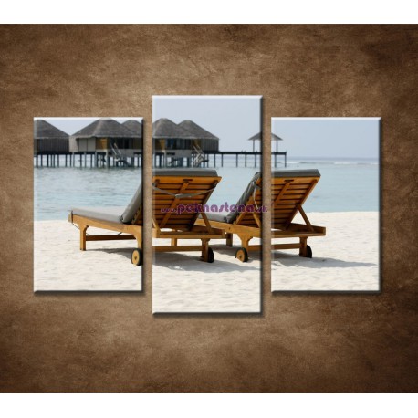 Obrazy na stenu - Lehátka na pláži - 3dielny 75x50cm
