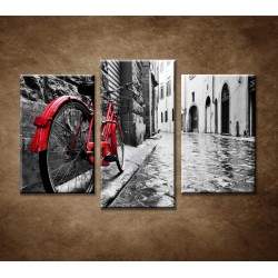 Obrazy na stenu - Červený bicykel - 3-dielny 75x50cm