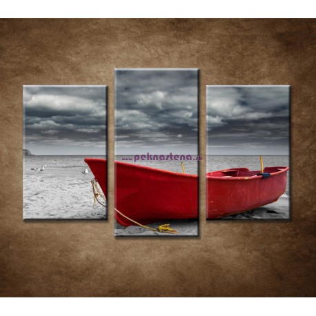 Obrazy na stenu - Čln na pláži - 3-dielny 75x50cm