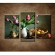 Obrazy na stenu - Zátišie s tulipánmi a jablkami - 3-dielny 75x50cm
