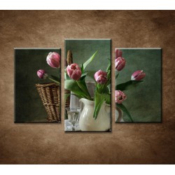 Obrazy na stenu - Zátišie s tulipánmi - 3-dielny 75x50cm