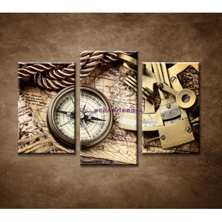 Obrazy na stenu - Mapa a kompas - 3dielny 75x50cm