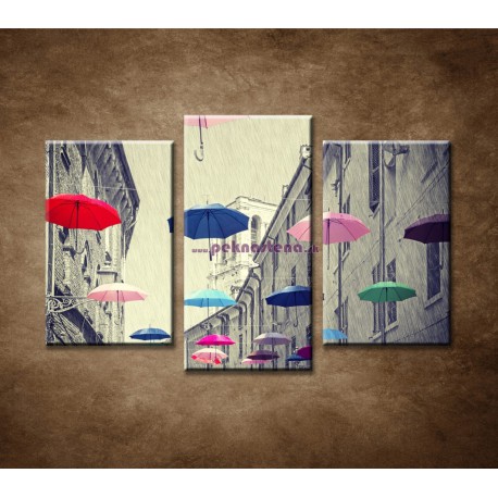 Obrazy na stenu - Farebné dáždniky - 3-dielny 75x50cm