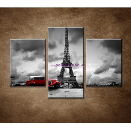 Obrazy na stenu - Retro auto v Paríži - 3dielny 90x60cm