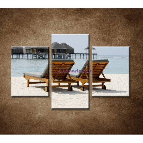 Obrazy na stenu - Lehátka na pláži - 3dielny 90x60cm