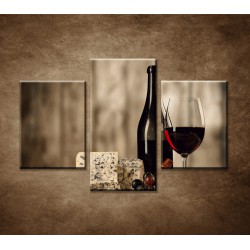 Obrazy na stenu - Víno a syr - 3dielny 90x60cm