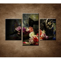 Obrazy na stenu - Ruže a šijaci stroj - 3dielny 90x60cm
