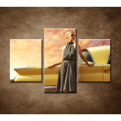 Obrazy na stenu - Žena pri retro aute - 3dielny 90x60cm
