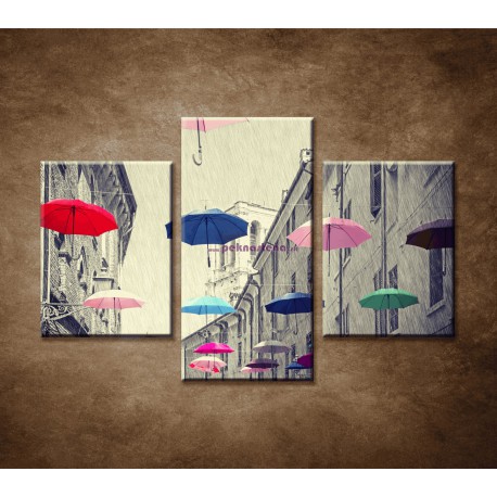 Obrazy na stenu - Farebné dáždniky - 3dielny 90x60cm
