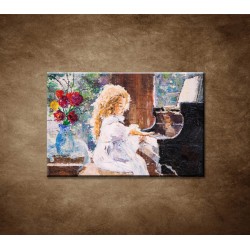 Obrazy na stenu - Olejomaľba - Dievčatko hrajúce na klavíri