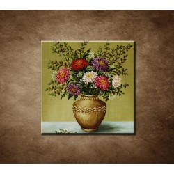 Obrazy na stenu - Olejomaľba - Kvety v hlinenej váze