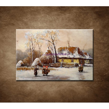 Obrazy na stenu - Maľba - Zimná dedina