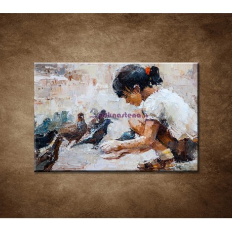 Obrazy na stenu - Dievčatko a holuby