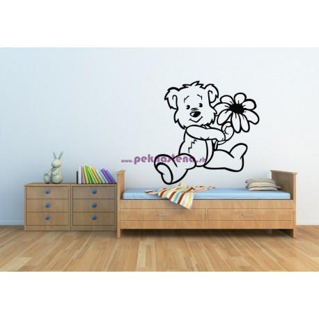 Nálepka na stenu - Medvedík s kvetom