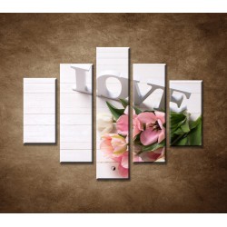 Obrazy na stenu - Love a tulipány - 5dielny 100x80cm