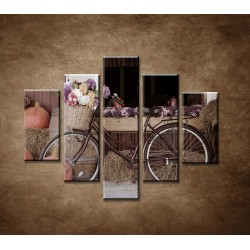 Obrazy na stenu - Bicykel a kvety - 5dielny 100x80cm