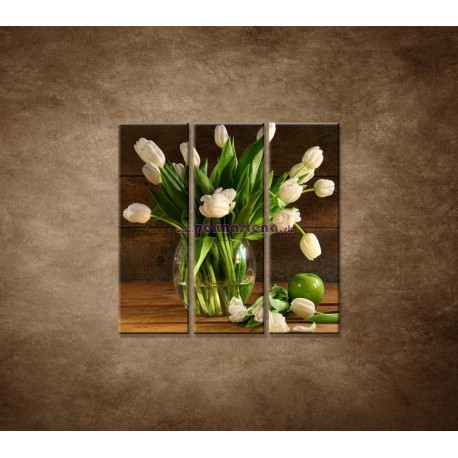 Obraz na stenu - Tulipány vo váze - zátišie - 3dielny 90x90cm