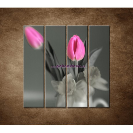 Obrazy na stenu - Ružové tulipány - 4dielny 120x120cm