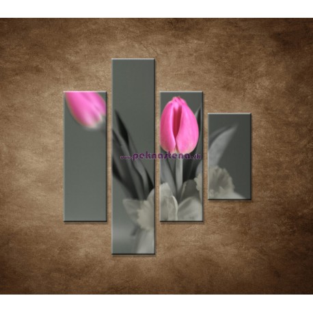 Obrazy na stenu - Ružové tulipány - 4dielny 80x90cm