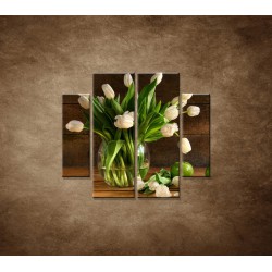 Obrazy na stenu - Tulipány vo váze - zátišie - 4dielny 100x90cm